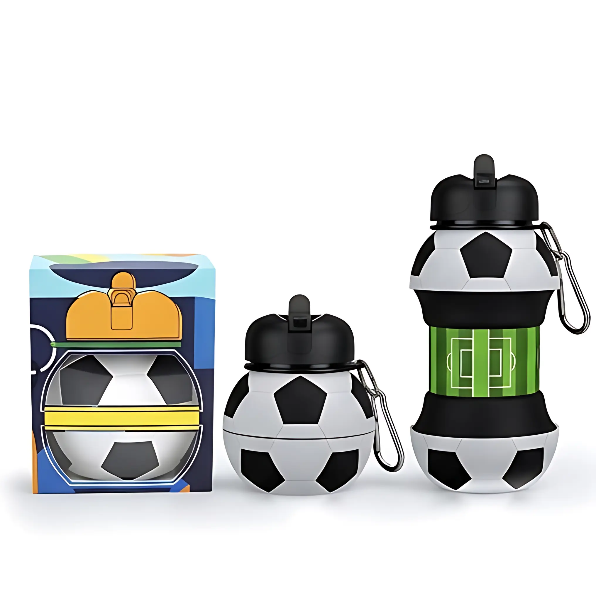 Foldable Soccer Ball Design Sports Water Bottle - 1-Count Portable Leak-Proof Drinking Cup with Lid for Outdoor Sports, Travel, Soccer Ball Themed Hydration Needs, Soccer Ball Sports Water Bottles, Sports Water Bottles