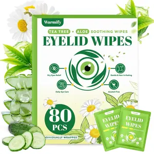 80 Pcs Tea Tree Oil Eyelid Wipes Individually Wrapped Eye Lid Cleansing Wipes for Sensitive Eyes Gentle Daily Eyelid Cleanser for Dry Eyes Lash & Lid Hygiene Alcohol-Free