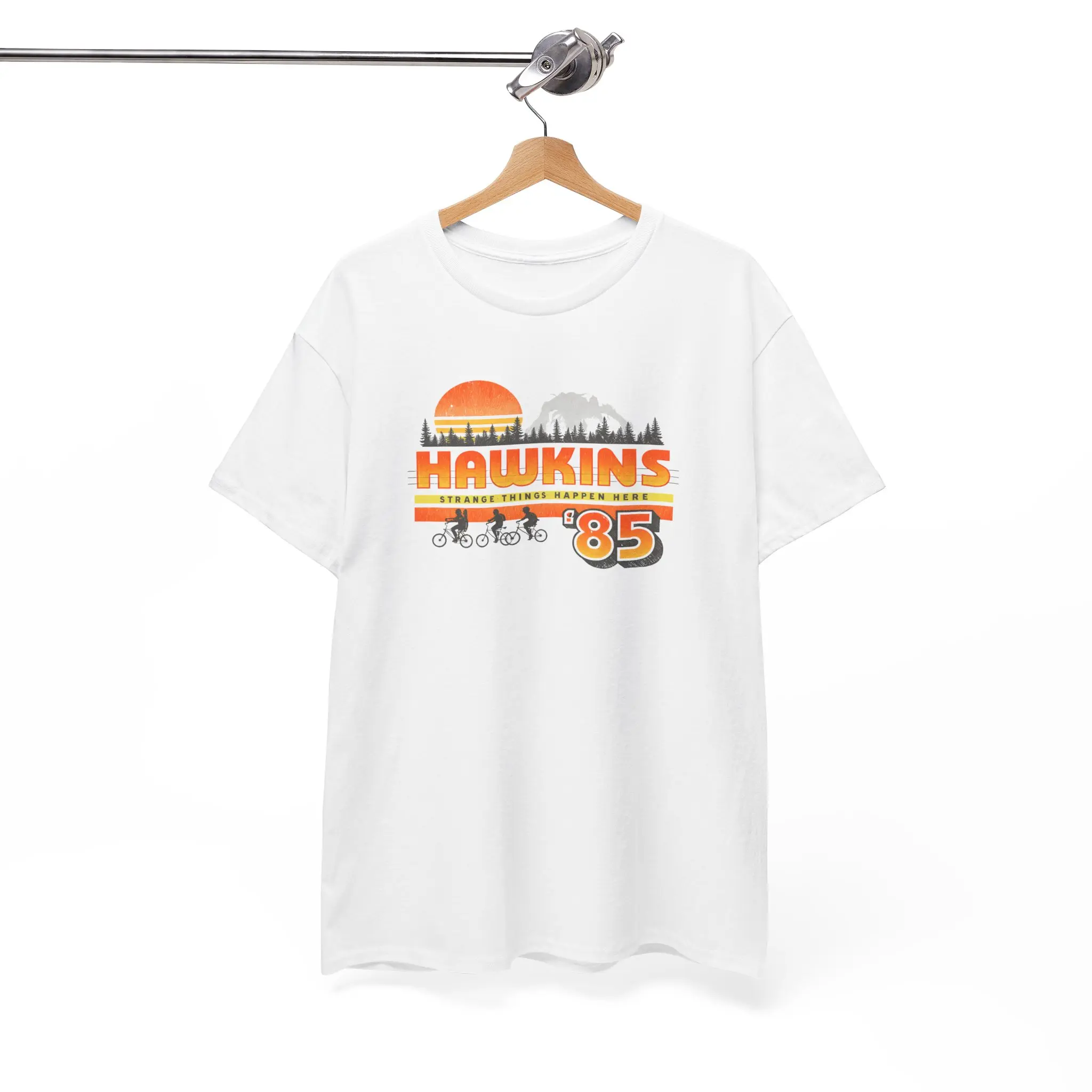 Hawkins '85 Sunset Skyline Tee | Retro 80s Stranger-Inspired Shirt Cotton Fabric