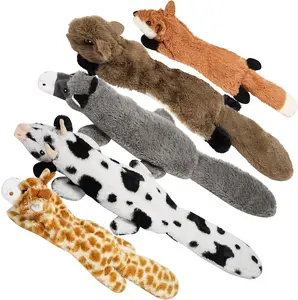 Nocciola 5 PCS Jungle Series Crinkle Dog Toys, No Stuffing Squeaky Dog Toys with Double Layer Reinforced Fabric, Squirrel Fox Cow Dog Toys for Small to Large Dogs, Toybox Canine
