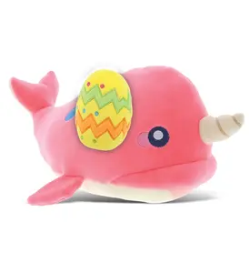 DOLLIBU Super Soft 100% Polyester Plush Narwhal Easter Egg Stuffed Toy - Baby-Soft Pink, 11.75lx8.5wx7h Inches, Spring Theme Kids' Toy for Any Room