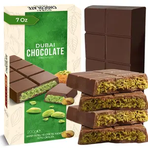 Premium Organic Milk Chocolate Bar - Dubai-Style, with Pistachio Cream, Crunchy Kataifi Shredded Phyllo Dough, Crispy Knafeh - 7oz Viral Snack (3-Month Shelf Life)