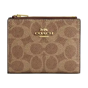 COACH Coach 12 Logo Double-Fold Canvas Wallet for Men and Women, Casual Style in Tan