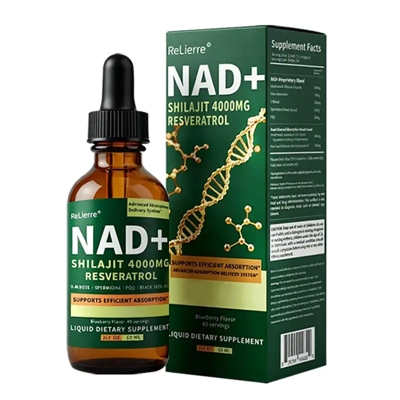 ReLierre Natural Liposomal NAD+ Healthy Liquid Supplement for Adults, 4000mg Sugar-Free with Shilajit, Resveratrol, Spermidine, PQQ, Black Seed Oil - High Potency, High Absorption Antioxidant for Brain Health, Energy, Metabolism (60ml, Blueberry Flavor),