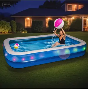 Luminous inflatable swimming pool, PVC reinforced thick swimming pool, inflatable quick opening simple swimming pool, night light swimming pool, easy to set up and store, suitable for outdoor activities in courtyard parties and swimming pools.