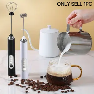 Portable Electric Milk Frother, USB Rechargeable Handheld Foamer, Three-Speed Adjustable, Includes 2 Mixing Heads, Coffee & Hot Chocolate Stirrer