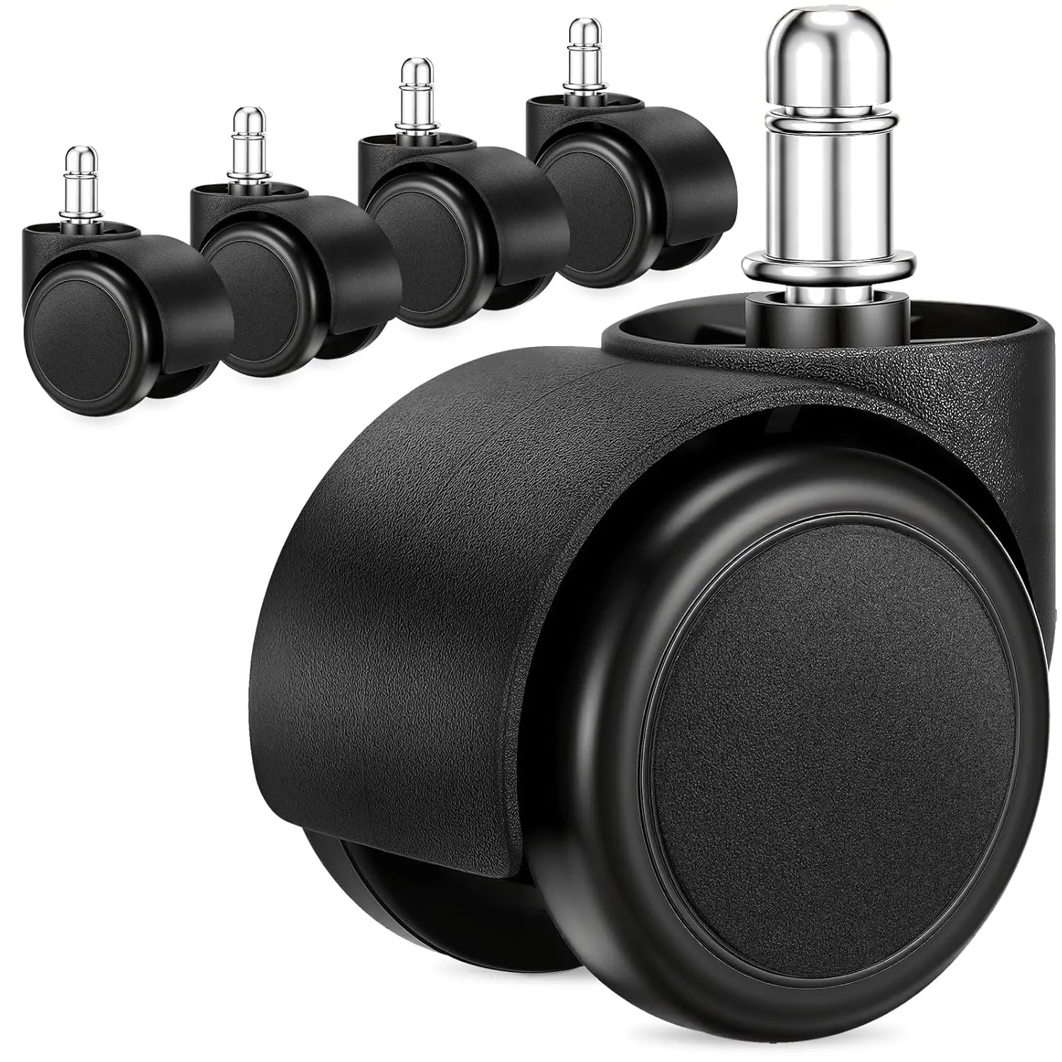 2 Inch Office Chair Casters Wheels Heavy Duty, 5 pcs Chair Wheel Replacement, Mute Rubber Rotating Desk Chair Wheels for All Floor, Smooth & Quiet Caster, Universal Standard Stem Size Fits 99%