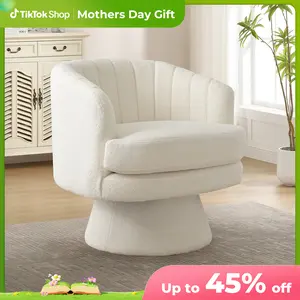 [summervibes] Ebello Swivel 360 Degree Swivel Barrel Chairs Accent Chair, vanity chair Barrel ChairsModern Cozy Lambswool Accent Chair, Comfy Round Armchiars,  for Living Room, Bedroom Office