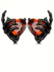 Gothic Punk Style Heart Claw Pendant Earrings, Unique Design Earrings, Gothic Jewelry, Witchy Jewelry, Sparkling Zirconia Studs for Halloween & Party, Perfect Match for Gothic Fashion Lovers