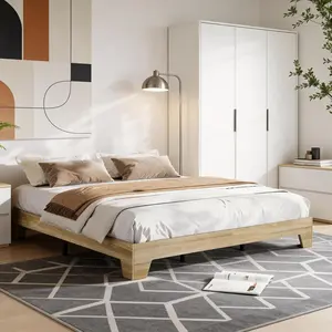 Garvee Queen Size Platform Bed Frame with Noise-Free Slats, Boho Wooden Design, No Box Spring Needed, Sturdy and Easy to Assemble Nature-Inspired Bedroom Furniture Foundation