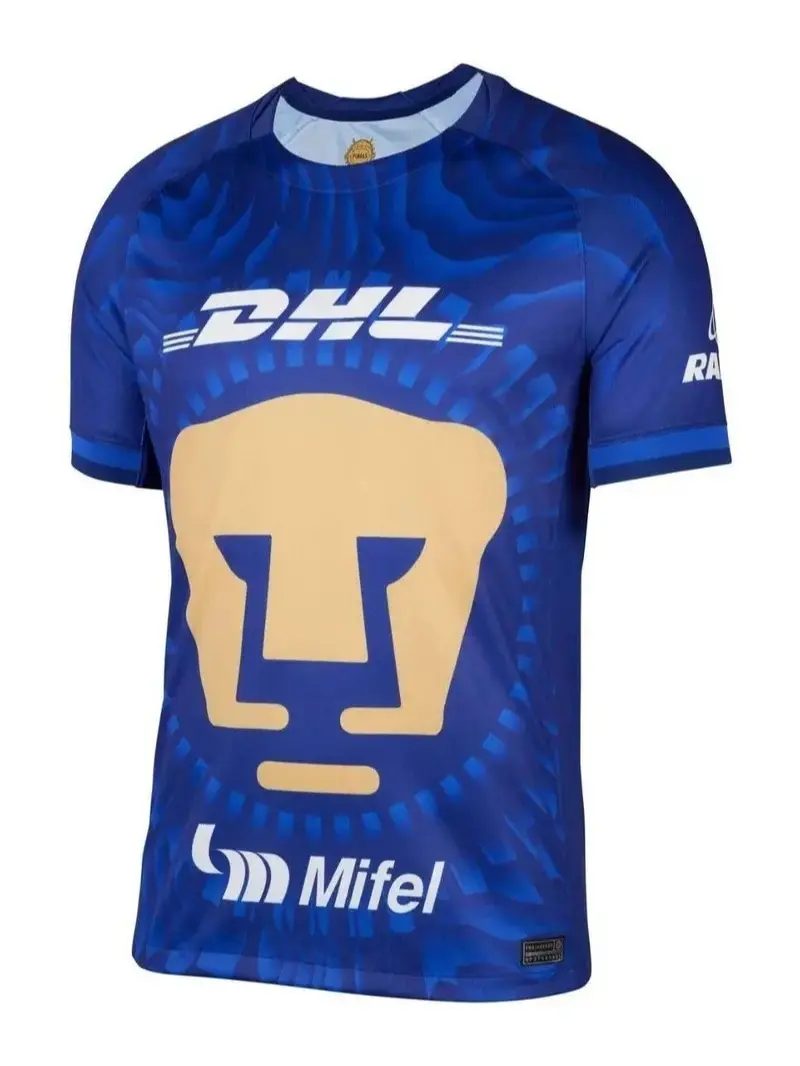 Pumas UNAM 2025/26 Away Soccer Jersey – Royal Blue Wave Pattern | Gold Puma Logo | Liga MX Fan Version | Breathable Short Sleeve Football Shirt | Men's Futbol Jersey for Match, Training & Gift
