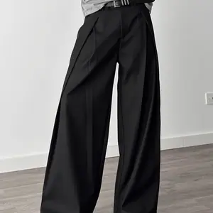Fashion Men Zipper Pleated Loose Palazzo Trousers Bottoms Formal Work Long Pants