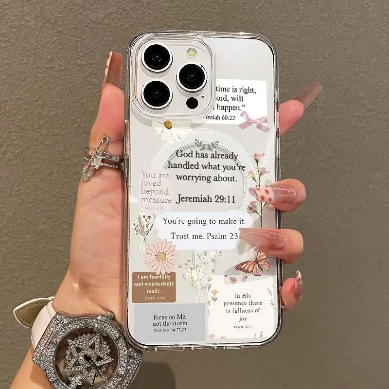 Trendy Magnetic Case Suitable for IPhone11/12/13/14/15/16/17/promax, Bible Verses Collage Ultra Slim, MagSafe Support, Shockproof | Playful & Fun Style