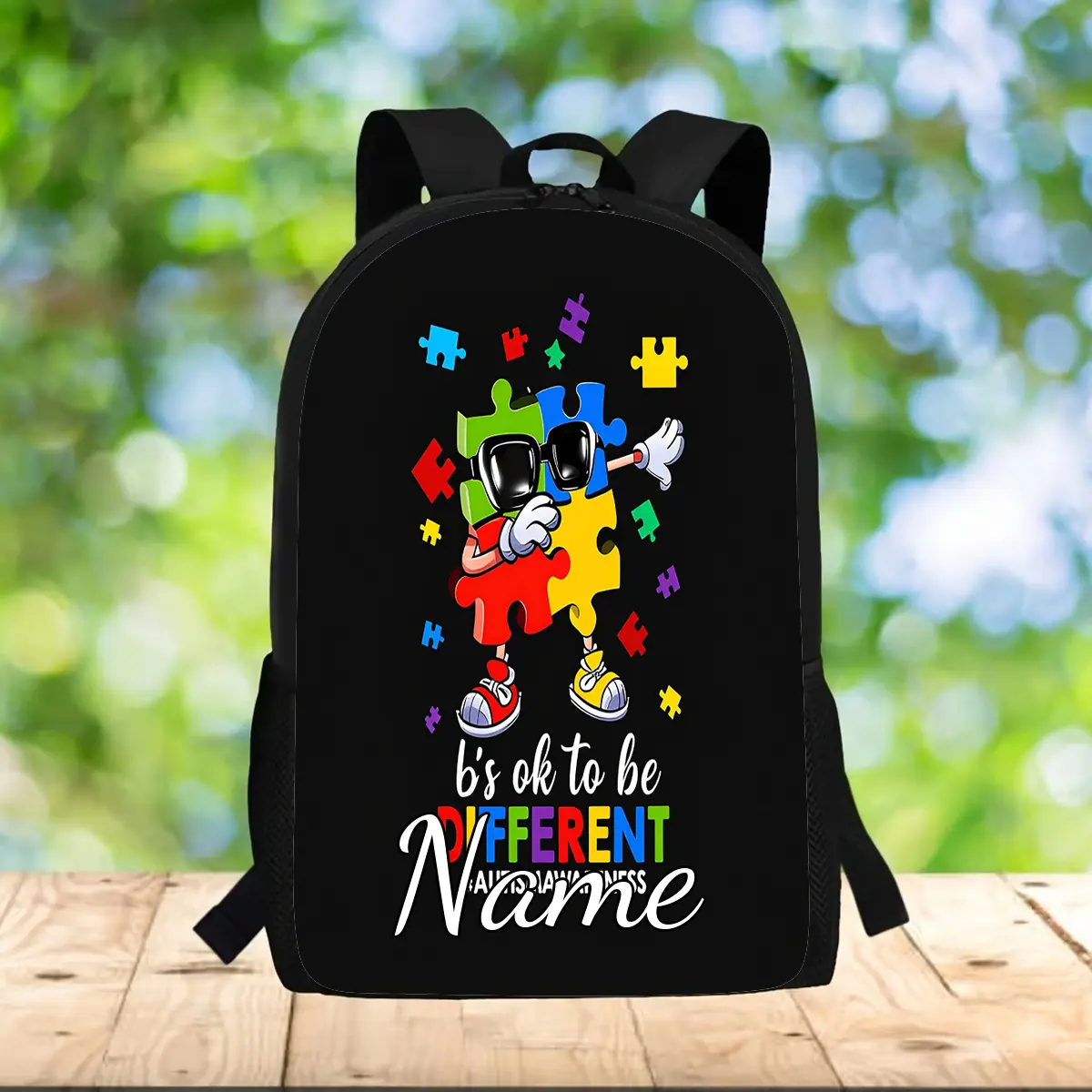 Customizable -Autism-Awareness-12- Backpack,Personalized Name Text, Lightweight Polyester Daypack with Adjustable Straps, Zipper Closure, Ideal for Teens & College Students, Outdoor Laptop Bag, School Bag
