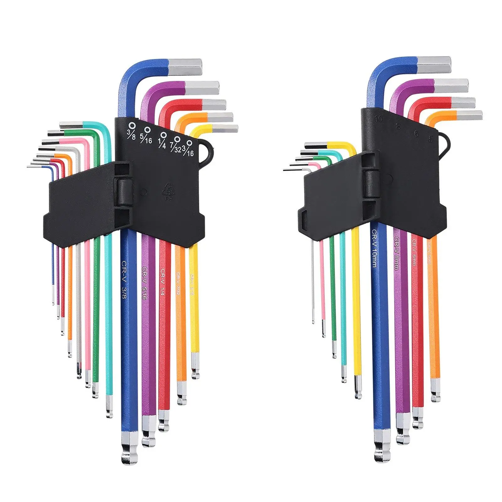 VEVOR 22pcs CR-V Alloy Multifunctional Hex Key Allen Wrench Set, SAE-Metric Mix Full Size Range, Long Arm Ball End, Color-Coded 180° Foldable Storage Box, Built for Cars Machines & DIY, Furniture Assembly Tool