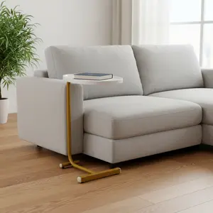 360 stand Modern Oval End Tables (2-Pieces Set) - Faux Marble Top, Metal Base, White & Gold Finish, 23.62x11.80x17.72 in, Item 635692, Two-Pieces