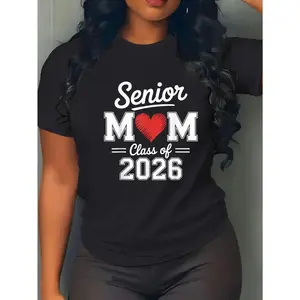 Custom Senior Mom Class of 2026 T-Shirt| Personalized Unisex Proud Parent Graduation Graphic Tee S-5XL, Premium 180g Cotton Casual Short Sleeve Customizable Graduation Gift Shirt for Mom Women