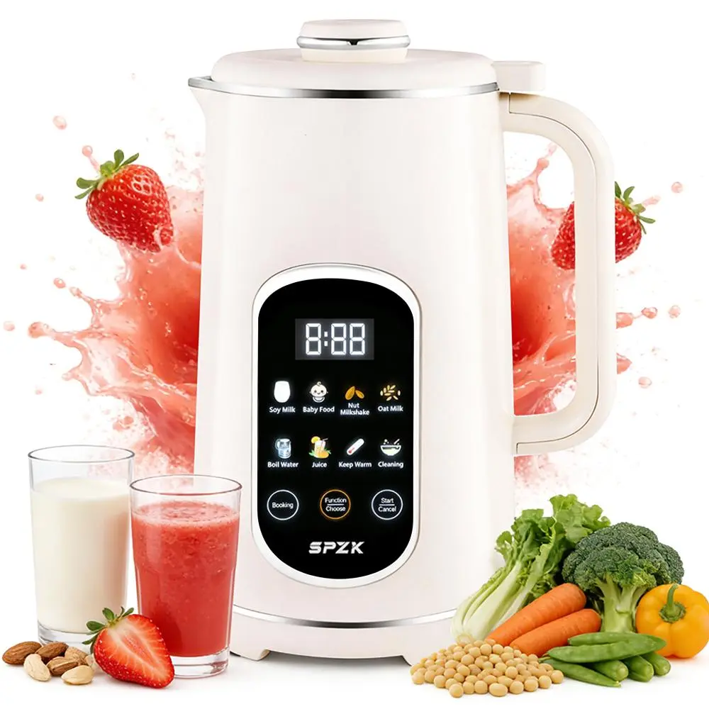SPZK  8-in-1 Multifunctional Nut & Soy Milk Making Machine, Automatic Heating, Make Homemade Oat Milk, Chocolate Milk & More, Stainless Steel Interior, Safety Power Switch, Built-In Self-Cleaning Mode