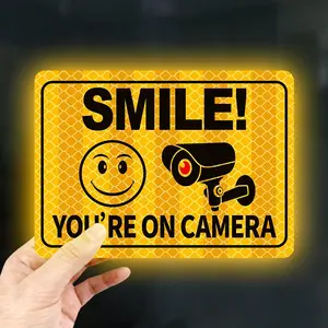 Creative Smile You're on Camera Sign Car Sticker, Surveillance Alert Sign for Car Triangle Window Bumper, Waterproof Durable Car Sticker