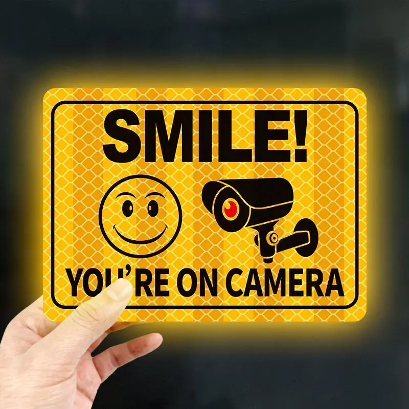 Creative Smile You're on Camera Sign Car Sticker, Vehicle Security Surveillance Alert Sign for Car Triangle Window Bumper, Waterproof Durable Car Sticker