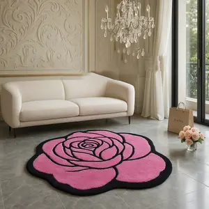 Luxury Rose Flower Decorative Carpet, Non-Slip Soft Washable Rug, Fashion Creative Vanity Chair Mat, Home Decoration Bedroom Sofa, Floral Area Rug, Floral Shaped Rug, Flower Pattern Rugs, Floral Print Rug