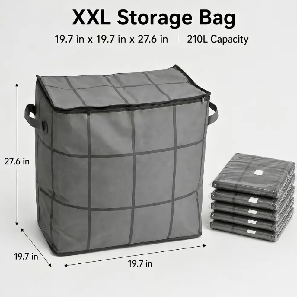 Large Capacity Moving Storage Bag, Fabric Organizer for Quilts, Bedding, Blankets & Sweaters, Spacious Clothes Storage Container for Closet, Bedroom and Home Organization