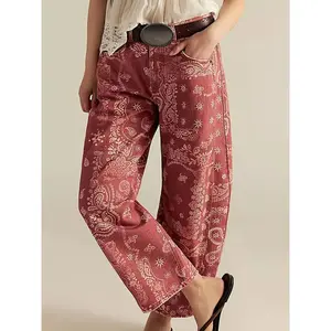 LILIDUOLAVintage Bohemian Wide-Leg Trousers with a Paisley Pattern, Featuring a High Waist And a Relaxed Fit, Perfect for Casual Streetwear And Equipped with Pockets