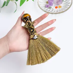 Natural Crystal Ball Magic Broom Quartz Witch Broom, Reiki Divination Gemstone for Cleansing Healing Fengshui, Gemstones and Crystals, Perfect for Halloween