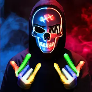 2025 Upgrade Halloween Scary LED Mask LED Skeleton Mask Purge Hacker Mask Glow in The Dark Mask for Halloween Costume Party Creepy Spooky