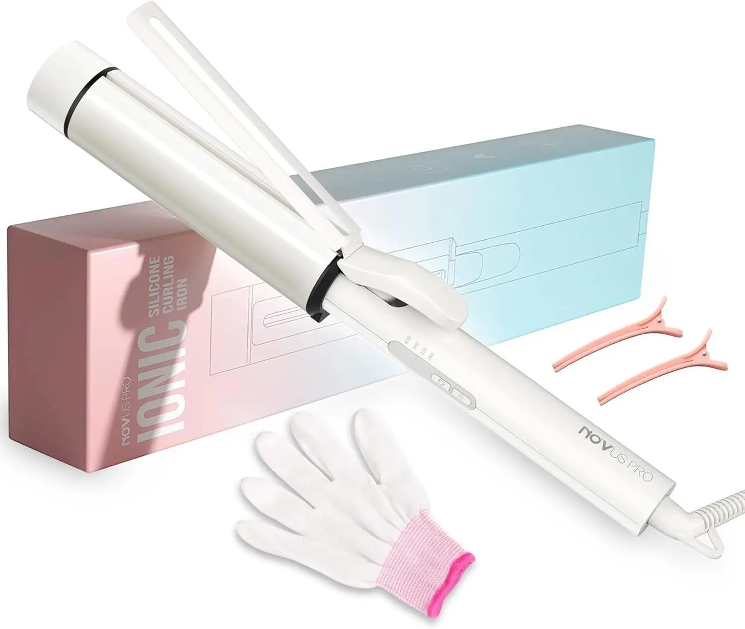 NOVUS 1 1/2 inch Viral White Ionic Tech cash kate curling iron with clamp 40000000 BIO Ions Adjustable Ceramic Tourmaline Silicone large Curling Wand for Long Hair care Comfort Curler salon-quality curl hot styling tool beauty equipment deals for you days