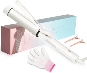 NOVUS 1 1/2 inch Viral White Ionic Tech cash kate curling iron with clamp 40000000 BIO Ions Adjustable Ceramic Tourmaline Silicone large Curling Wand for Long Hair care Comfort Curler salon-quality curl hot styling tool beauty equipment deals for you days