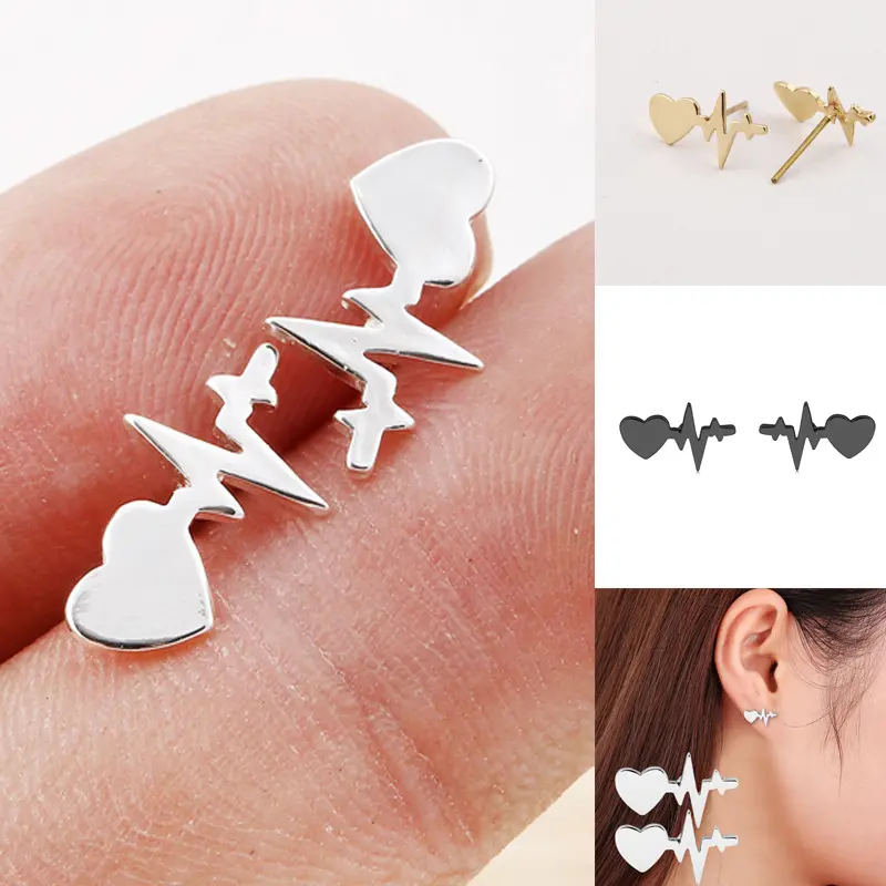 Love Stud Peach Heart Earrings Couple Earrings Electrocardiogram Ear Bone Stud Korean Temperament Simple Jewelry Ear Clip elegant drop earring unisex hip hop Magnetic Stainless Steel Stud Earrings Hypoallergenic Gold-Plated Surgical Steel Earrings Set
