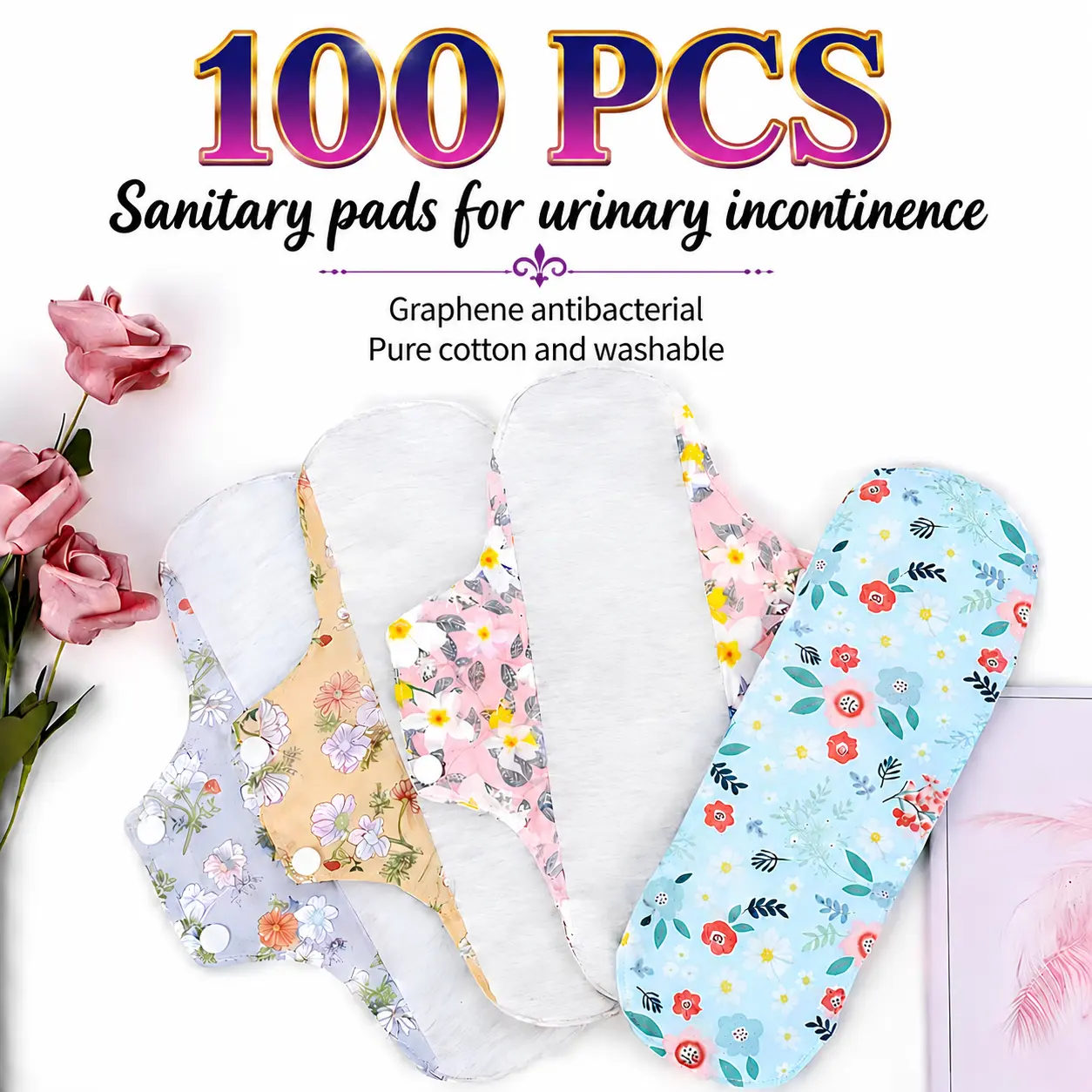 Cotton Cloth Pads for Feminine Care - 100% Organic Reusable Pads