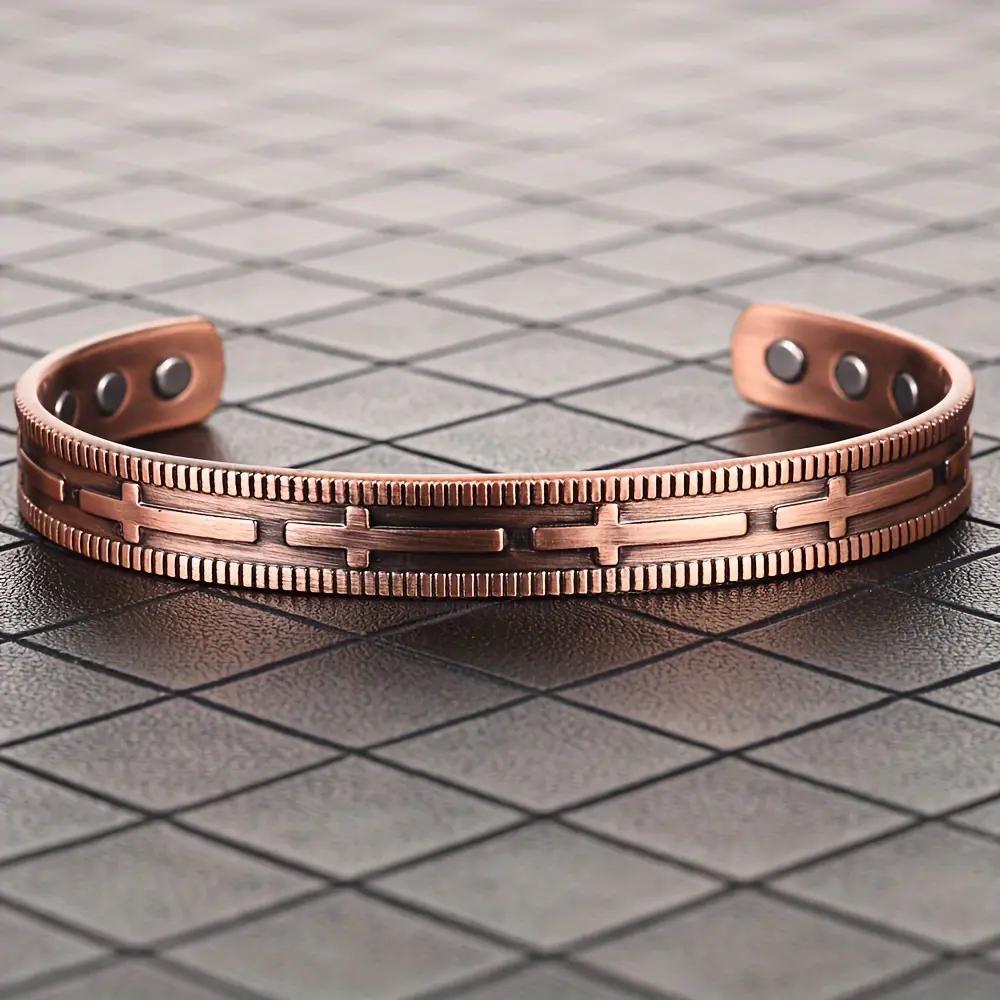 99.9% Pure Copper Cross Bracelet — Featuring 6 High-Strength 3500-Gauss Magnets. A Simple, Stylish, and Adjustable Decorative Gift — Perfect for Easter and Any Occasion. Adjustable Slider Bracelets Magnetic Copper Bracelet Bracelets Jewelry