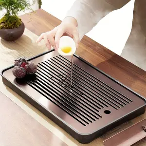 Bamboo Wooden Gongfu Tea Tray Table Box, 14 Inch Design, Water Storage Compartment, Perfect for Kung Fu Tea Sets