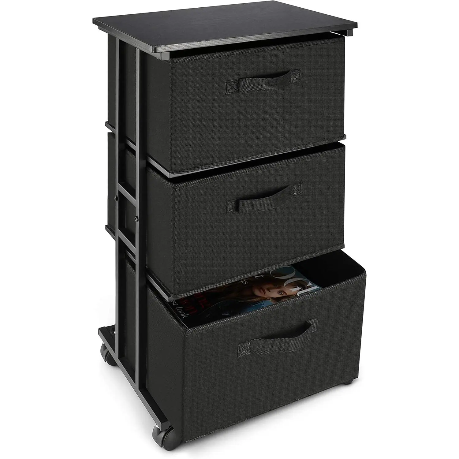 MAX Houser Dresser Storage with 3 Drawers, Fabric Dresser Tower, Vertical Storage Unit for Bedroom, Closet, Office, Black