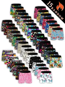 15 - pack men's trendy boxers, Print boxershorts, rich prints (graffiti, mushrooms, skulls, etc.), stylish. Polyester blend + elastic, breathable, stretchy, machine - washable. Great gifts for Valentine's Day, Halloween, Christmas.