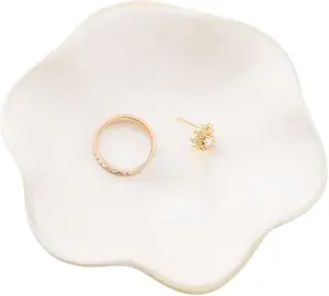 Modern Ceramic Ring Dish Jewelry Holder White Glazed Trinket Tray Plate for Earrings Rings Necklaces Keys Home Office Decorative Container Organiser