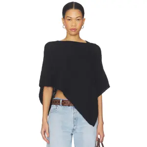 Frankies Bikinis Mountain Cable Knit Poncho in Black