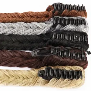 2025 Wholesale Arrivals Brown Long Fishbone Braided Ponytail Wig for Women - Natural-Looking Straight Hair Extension with Secure Clip, Easy to Style & Maintain, Perfect for Daily Wear & Special Occasions, Summer Limited Edition, Versatile Hairpiece, Secur
