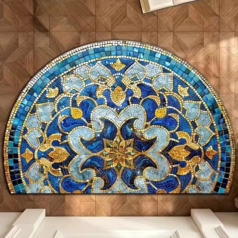 Vintage Half-Round Door Mat, Leaf Print Design, Soft Non-Slip Washable Decorative Rug, Home Decor Indoor Outdoor Entrance Carpet, Decorative Mats
