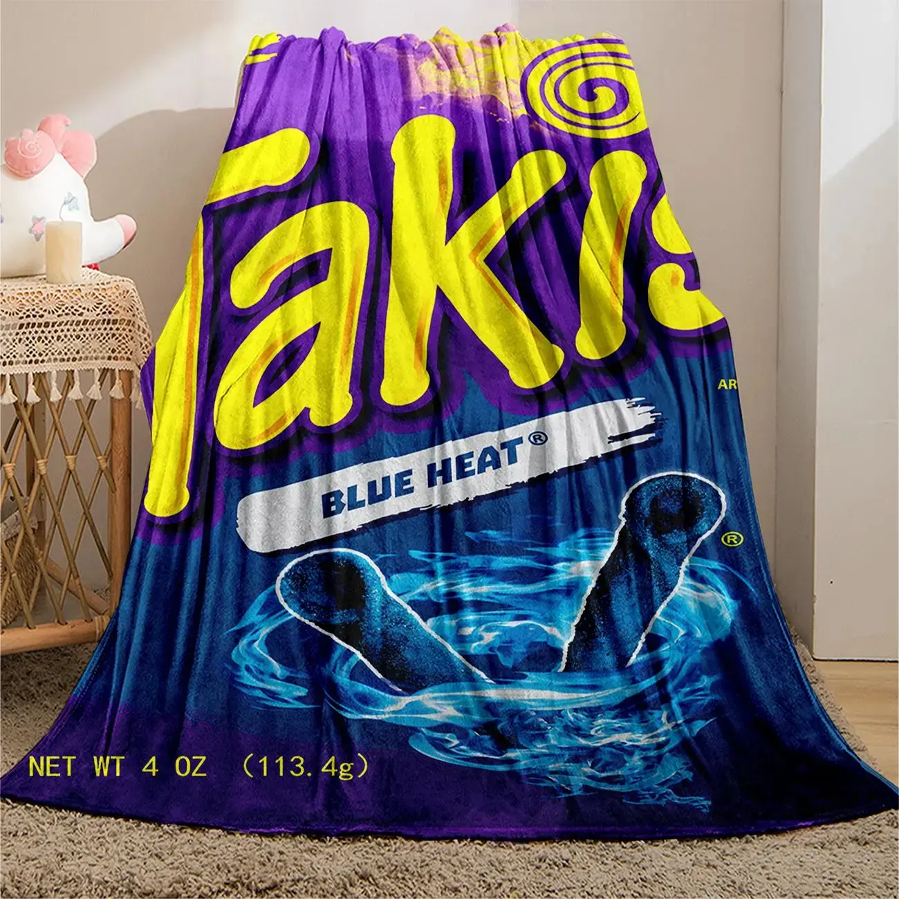 Blue Heat Takis Flannel Blanket 1 Count Food Themed Soft Comfortable Warm Throw Blanket Machine Washable for Home Office Travel Camping Lightweight Comfy Blanket