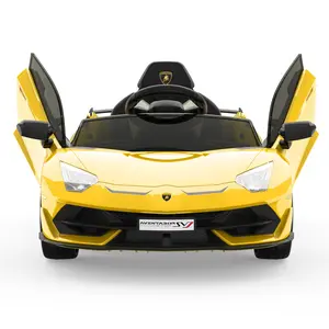 GARVEE Licensed 12V Lamborghini Kids Electric Ride-On Car, Rechargeable Battery, Rechargeable Light, Parental Remote Control Mode, 2-Speed Go Cart, LED Lights, Sound System, Motorized Toy Vehicle for Ages 4-8, Yellow
