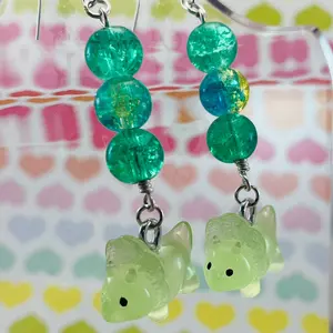 Lime Green Triceratops Earrings