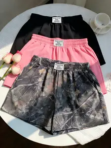 Women's Summer Casual Loose Fit Shorts Set, Pure Color & Camo Prints, Elastic Waistband Design, Daily Wear Fashionable Bottoms