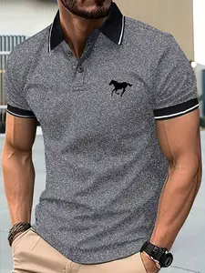 Men's Premium Polo Shirt - Button Collar, Personalized Printed Pattern, Slightly Elastic Fabric, Dress Shirt Suitable for Summer Work Wear - Short Sleeve Dalesan Digitalis Knitted Men's Tropical Elastic Polyester Single Layer Flat Goods.