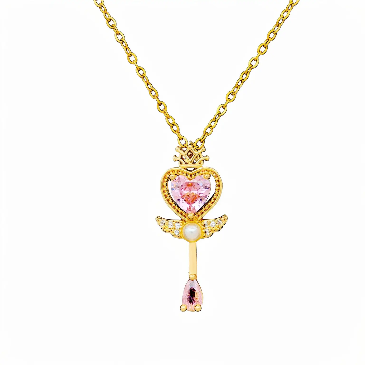 Zircon Heart-Shaped Magic Wand Necklace - Hypoallergenic Stylish Versatile Costume Jewelry for Daily Wear, Ideal for Girls, Top Children’s Day, Anniversary Gift for Best Friends, Gifts For Girlfriend, Cute Girly Gifts