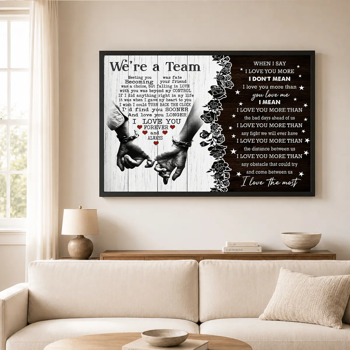 Personalized We're a Team Couple Poster for Him, Her, Husband, Wife, Christmas, Birthday, Anniversary, Custom Name Canvas Print Wall Art Home Decor Picture for Bedroom Living Room - Decorative Artwork, Eco-Friendly, Fade-Resistant, UV-Protected - Creative