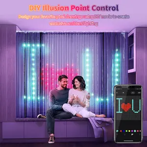 Smart LED Curtain Lights - 400 RGB Bulbs, Bluetooth Controller, App & Group Control, Music Sync, DIY Designs, Timer, USB Powered, IP65 Waterproof for Indoor, Outdoor Holiday Decor, Led Lights