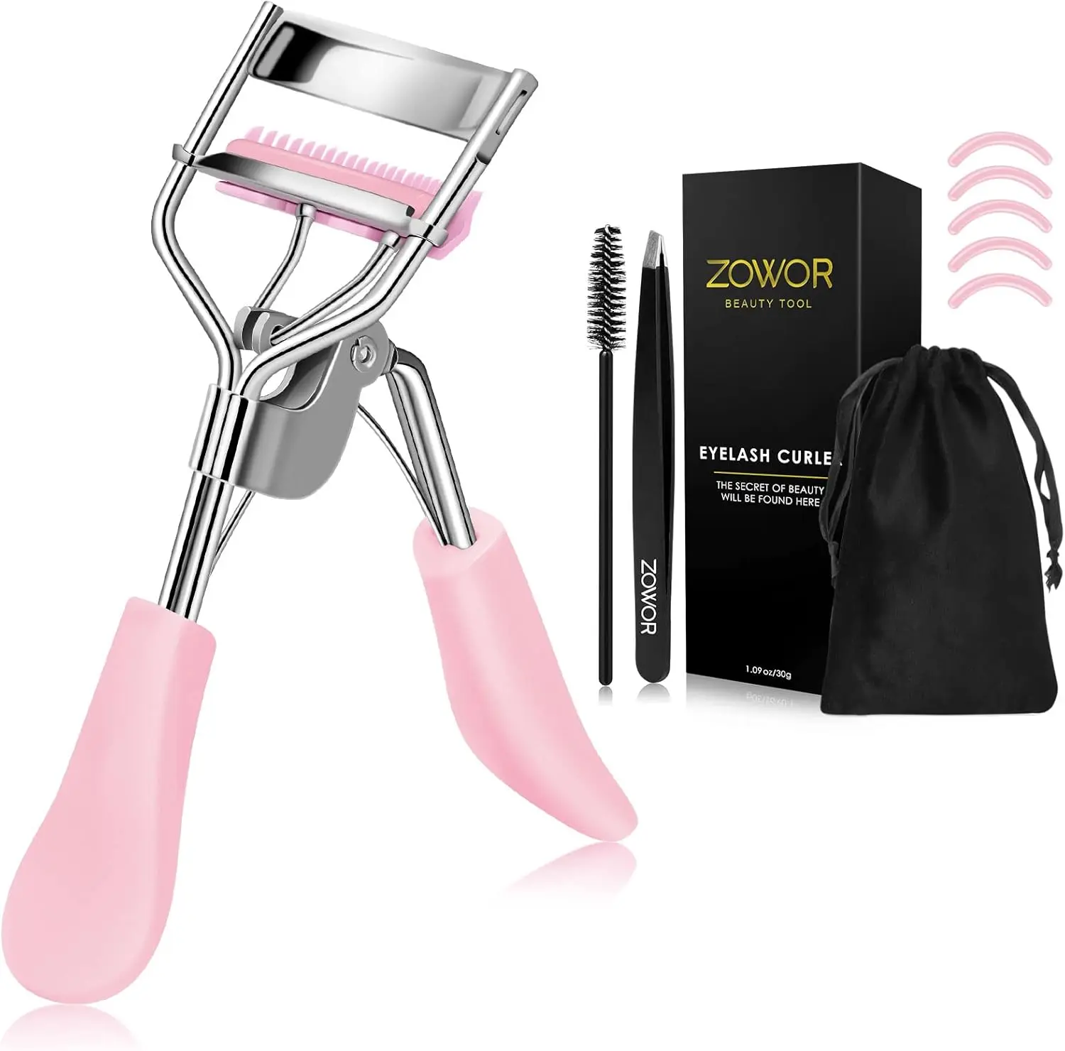 Eyelash Curler with Comb Fit All Eye Shape Curved Eyelash Curlers,Natural and Long Lasting Lash Curler for Women Make Up Gift(Pink) 5 pieces